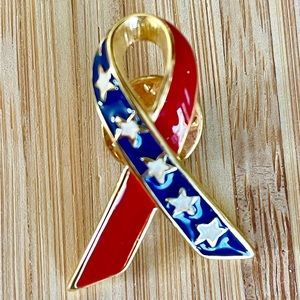 USA Ribbon Red White & Blue Brooch Pin Goldtone